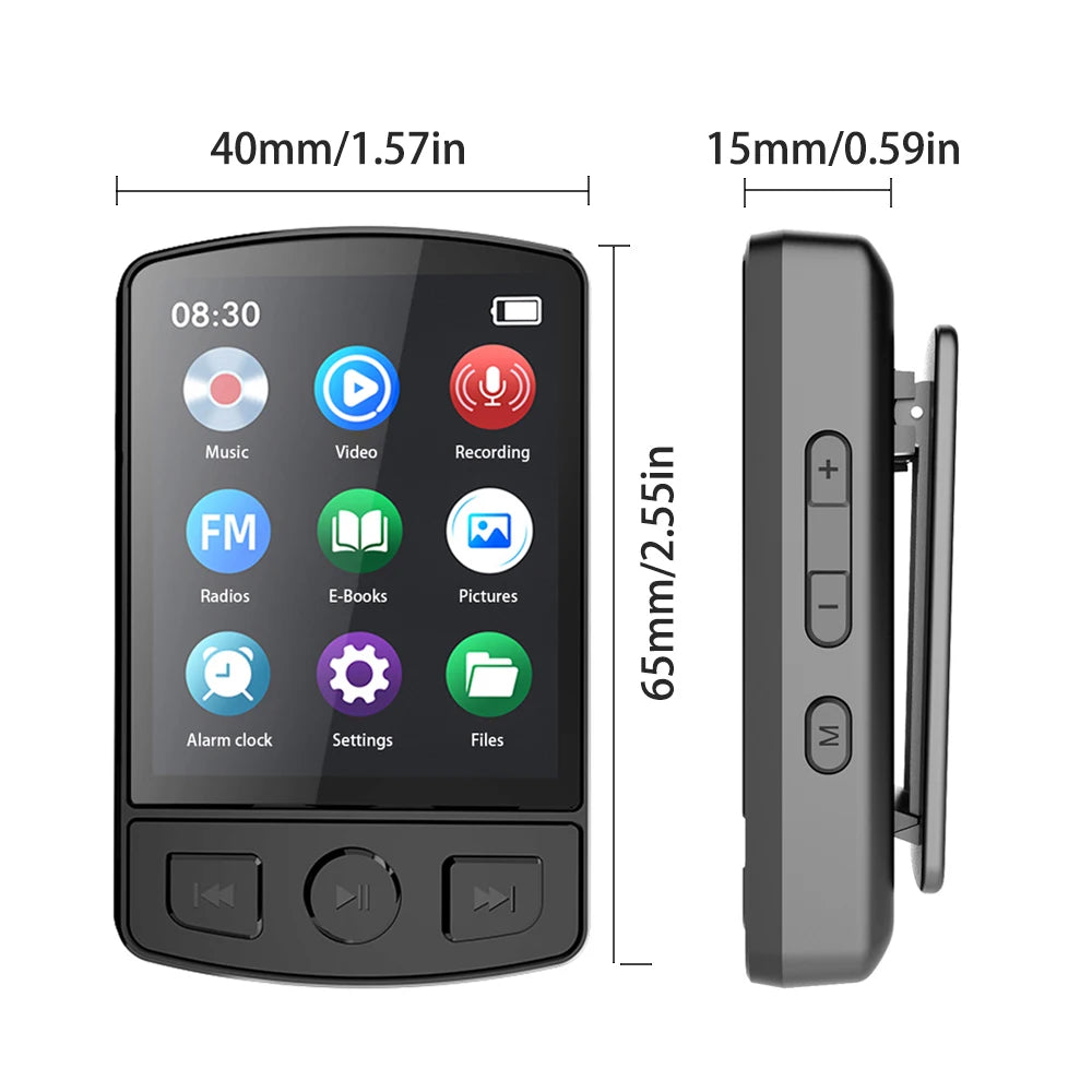 MP3 Player Bluetooth 5.2 1.77 inch Screen Music Player with Speakers Lossless Sound Quality with Recording E-Book Video Playing
