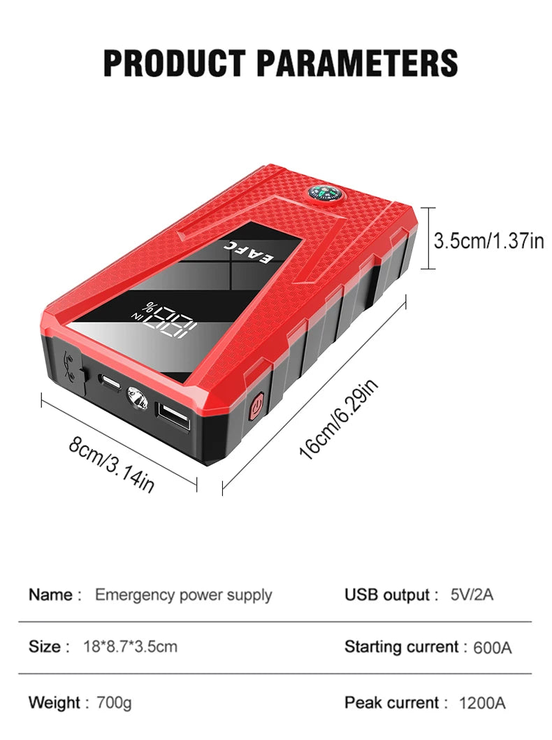 EAFC 2000A/1200A Portable Car Portable Jump Starter With Power Bank Fast Charge 12V Auto Battery Charger Booster Starting Device