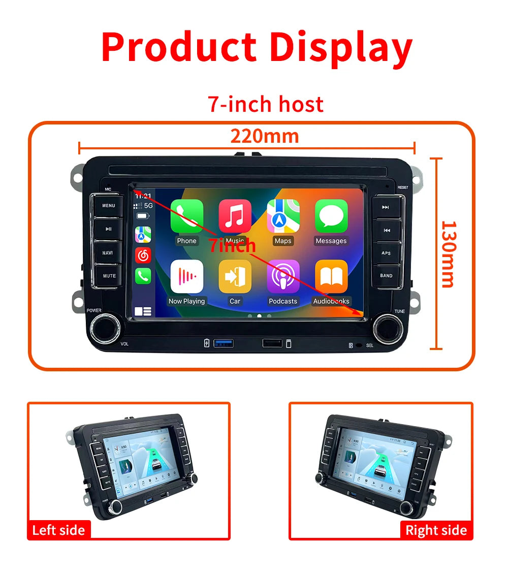 7 Inch Android 13 Auto Carplay Radio GPS For VW Volkswagen VW Multivan Scirocco Transporter und MultivanT5 T6 WiFi Car Player