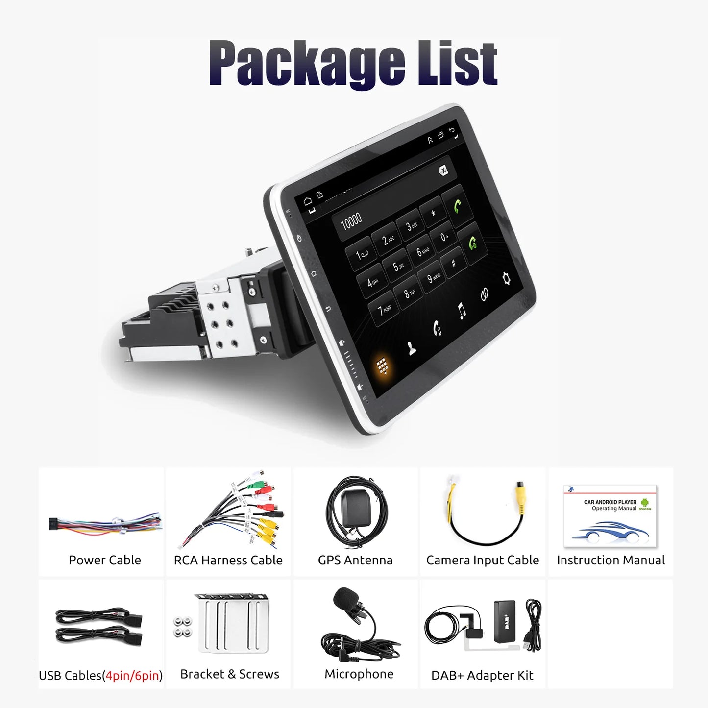 ESSGOO Android 13 10.1 Inch Universal Single Rotatable Car Radio Auto Carplay Multimedia Player GPS Navi Automotive Stereo