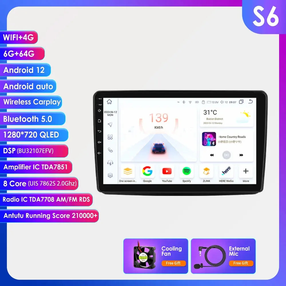 Android Radio Car Multimedia for Fiat Panda 2003 -2012 Android Auto Audio GPS 7862 Stereo Car CarPlay Intelligent Screen Player