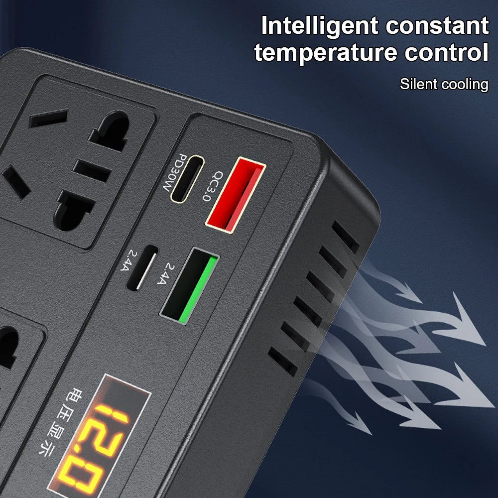 220W Power Inverter Car Mounted Solar Inverter USB Voltage Transformer Portable DC 12V To AC 220V Conversion USB Battery Clip