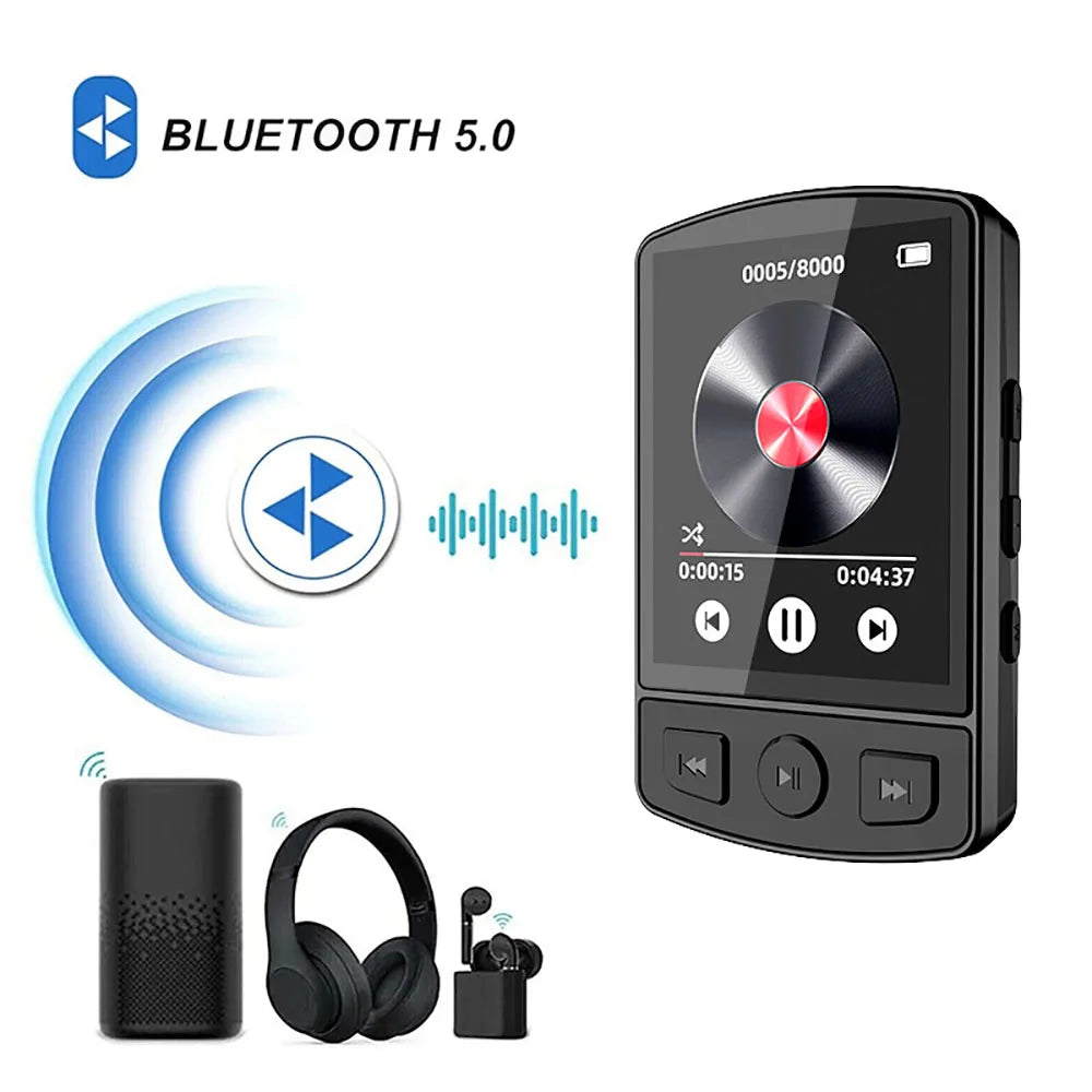 MP3 Player Portable Sport Clip Walkman HiFi Sound Bluetooth-Compatible 5.0 Student Walkman 1.8 Inch Screen with FM Radio E-Book