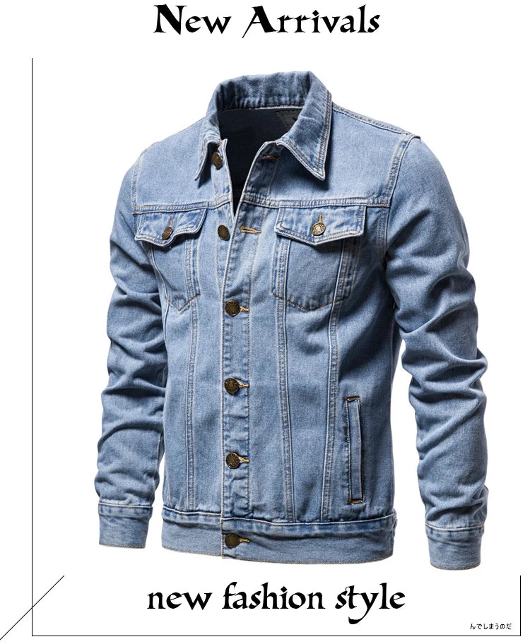 2024 Autumn Men Solid Denim Jackets Fashion Motorcycle Vintage Jeans Jackets Hommes Slim Fit Cotton Casual Black Blue Coats