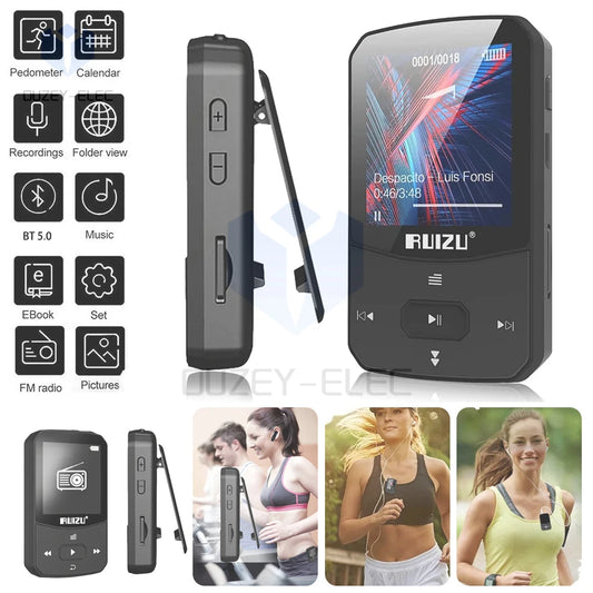 X52 Sport Bluetooth MP3 Player Portable Back clip Mini Music Walkman With Screen Support FM,Recording,Clock,Pedometer Radio