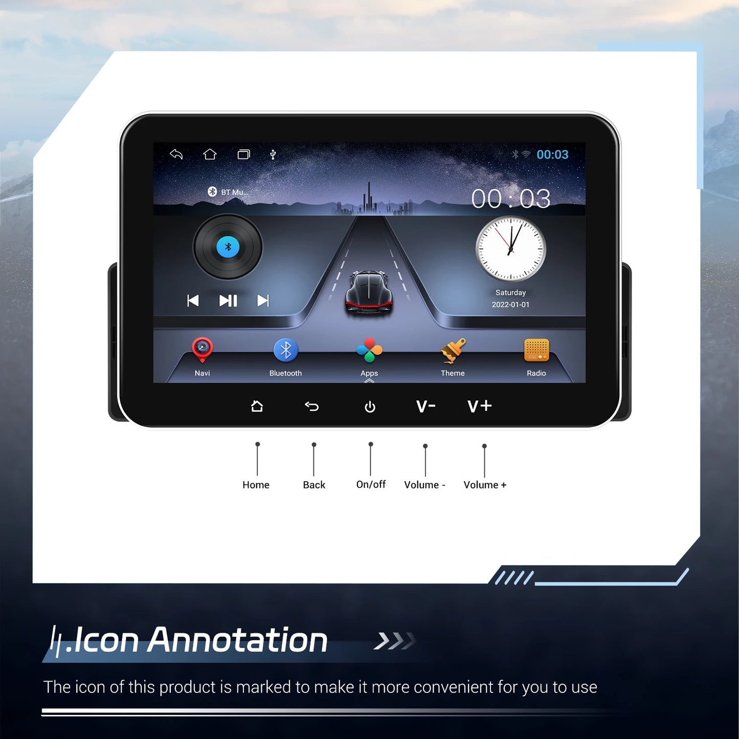 Podofo 2+32G Android Car Radio 7'' 1Din Multimedia Player Carplay Android Auto GPS Navigation WIFI EQ Split Screen Car Stereo