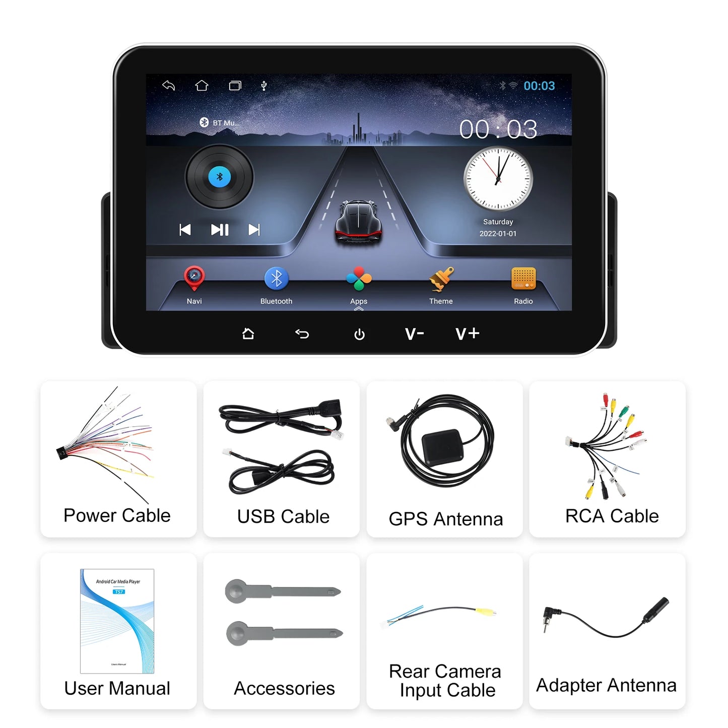 Podofo 2+32G Android Car Radio 7'' 1Din Multimedia Player Carplay Android Auto GPS Navigation WIFI EQ Split Screen Car Stereo