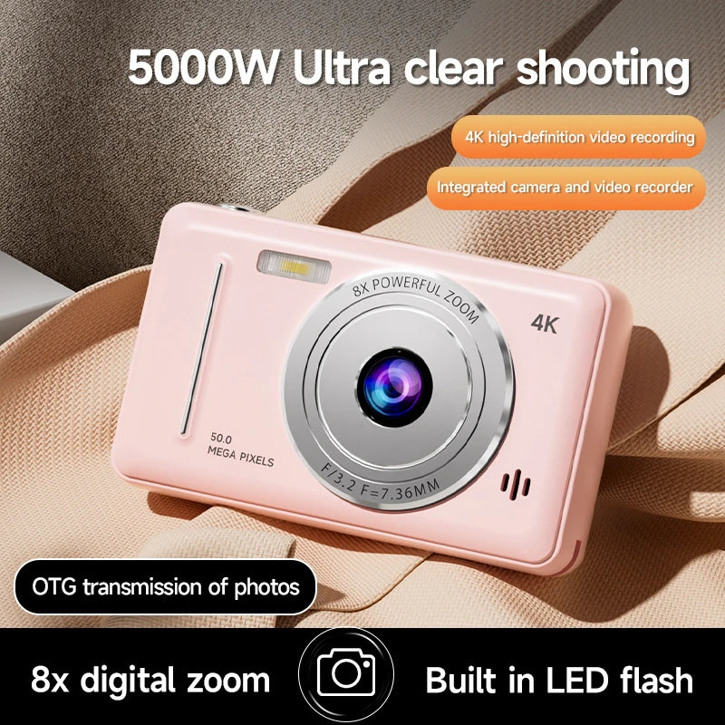 2025 New 4K Digital Camera Retro CCD 50 Million Pixels Portable Card Camera Entry-level Camera Dual Cam Flash 8X Zoom Auto Focus