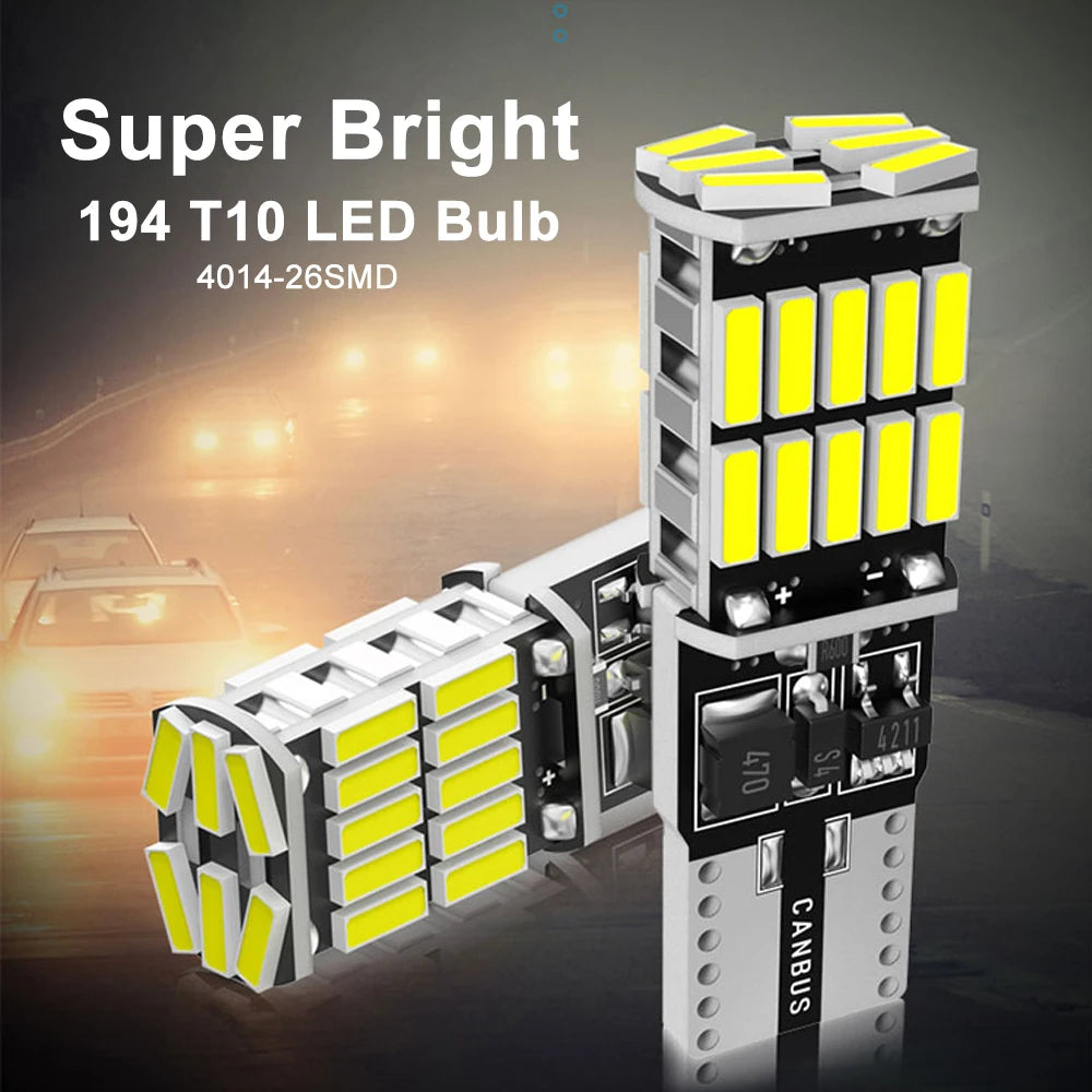 2/4/6/8/10/20 PCS CANBUS T10 W5W LED Bulbs 12V 24V 4014-26SMD 6500K White Car Interior Dome Courtesy Trunk License Plate Lights