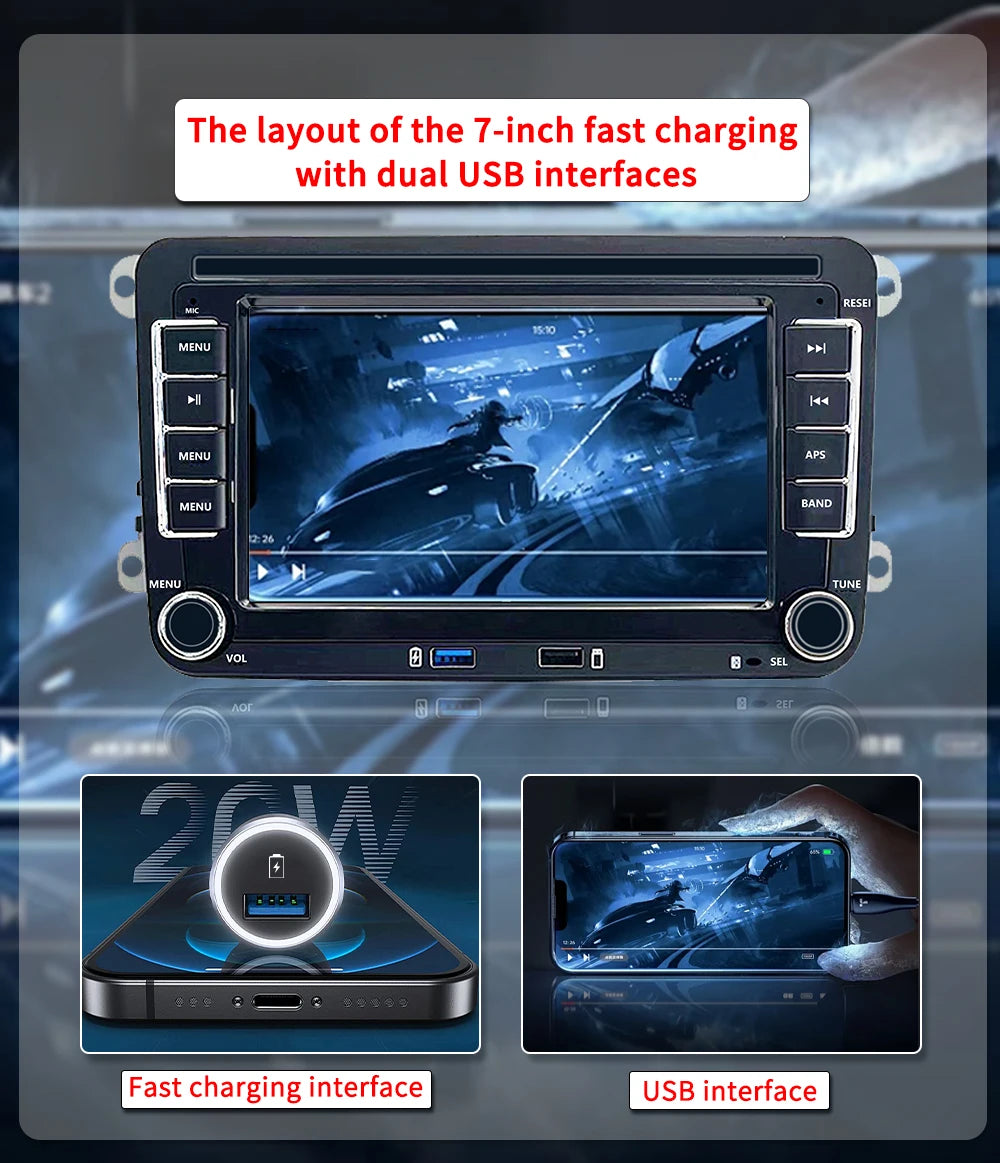 7 Inch Android 13 Auto Carplay Radio GPS For VW Volkswagen VW Multivan Scirocco Transporter und MultivanT5 T6 WiFi Car Player