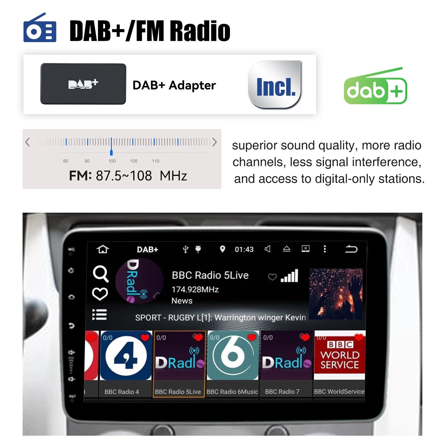 ESSGOO Android 13 10.1 Inch Universal Single Rotatable Car Radio Auto Carplay Multimedia Player GPS Navi Automotive Stereo