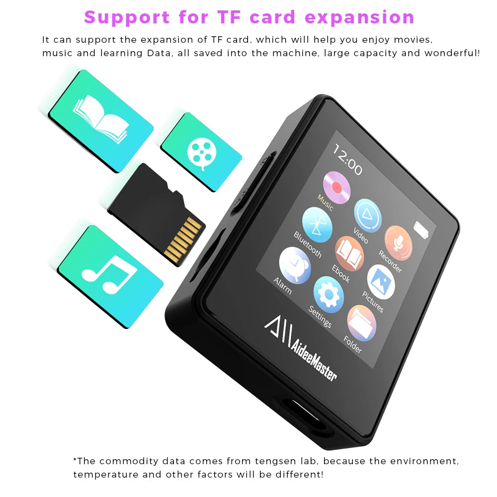 Portable BT MP3 Player Wireless Mini Digital HiFi Lossless Sound Music Players Small Black Walkman Audio Player