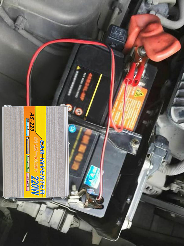 220W Power Inverter Car Mounted Solar Inverter USB Voltage Transformer Portable DC 12V To AC 220V Conversion USB Battery Clip